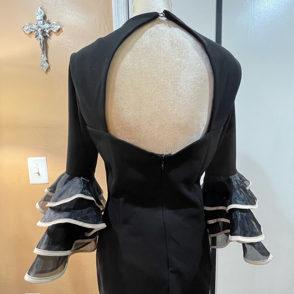 Ruffled sleeve evening dress